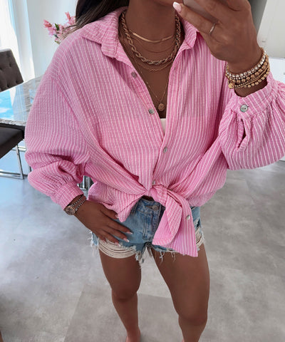 Blouse oversize mousseline rayures rose clair