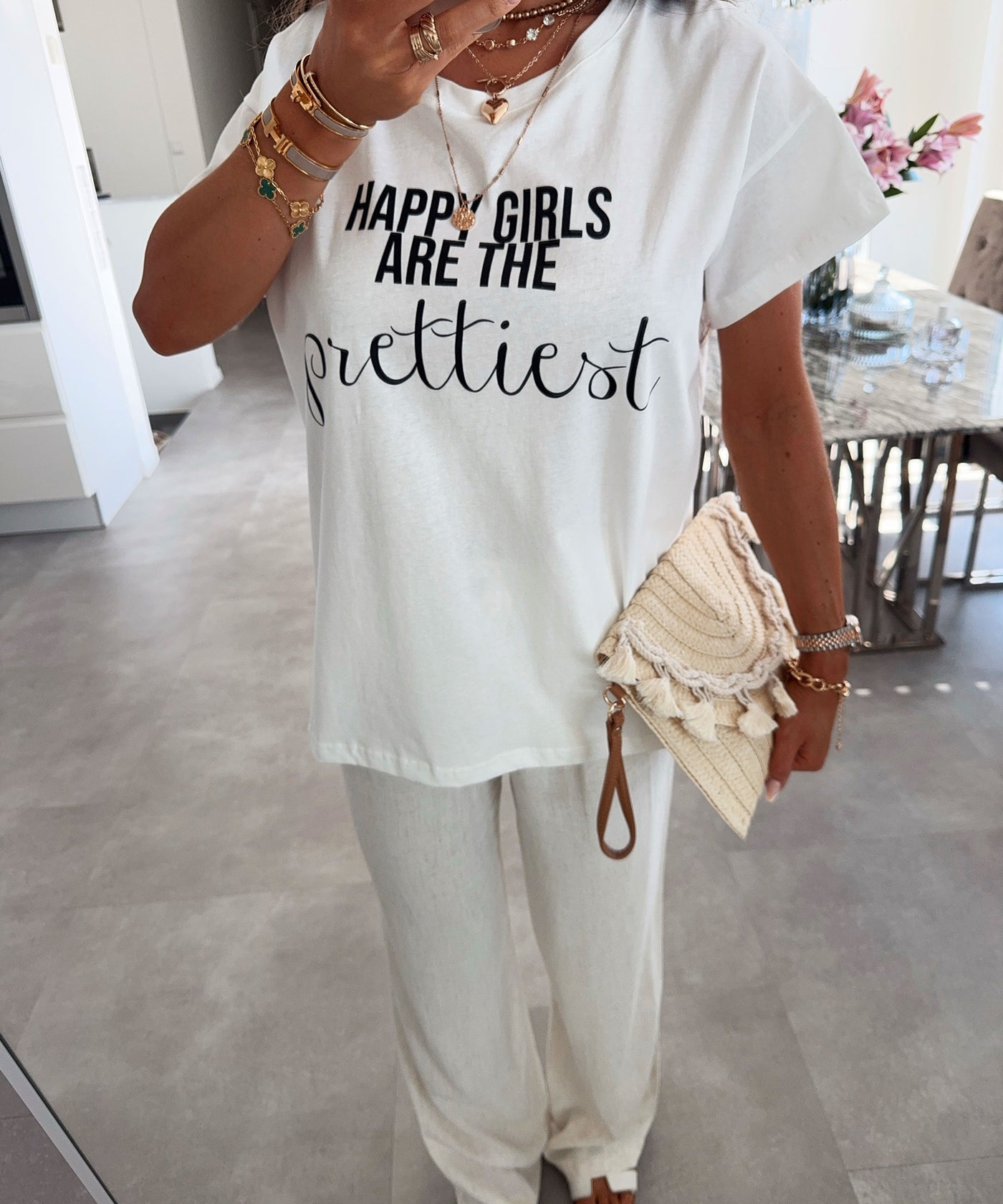 Print Oversize T-Shirt Happy Girls Weiß Ladypolitan ♡