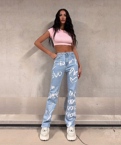 Stretch Wide Leg Jeans Lya Quote Weiß Ladypolitan ♡