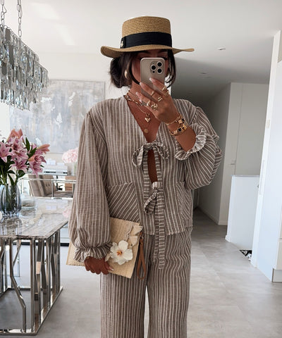 Bluse Streifen Emalia Taupe Ladypolitan ♡
