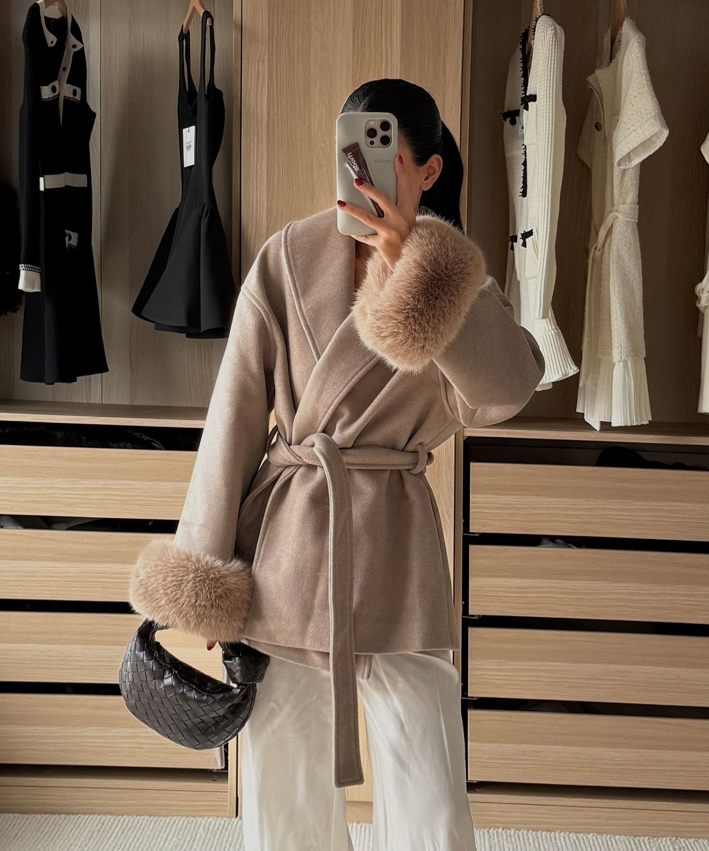 Jacke mit Felldetails Loona Beige Ladypolitan ♡