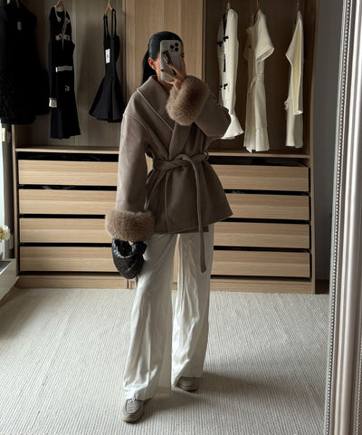 Jacke mit Felldetails Loona Beige Ladypolitan ♡