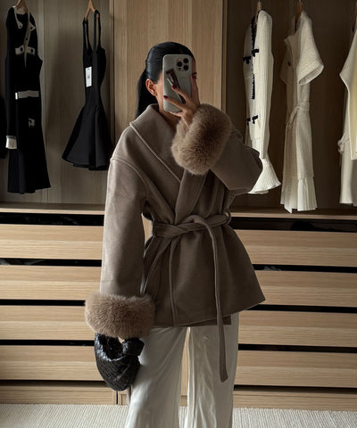Jacke mit Felldetails Loona Beige Ladypolitan ♡