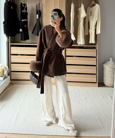 Jacke mit Felldetails Loona Dunkelbraun Ladypolitan ♡