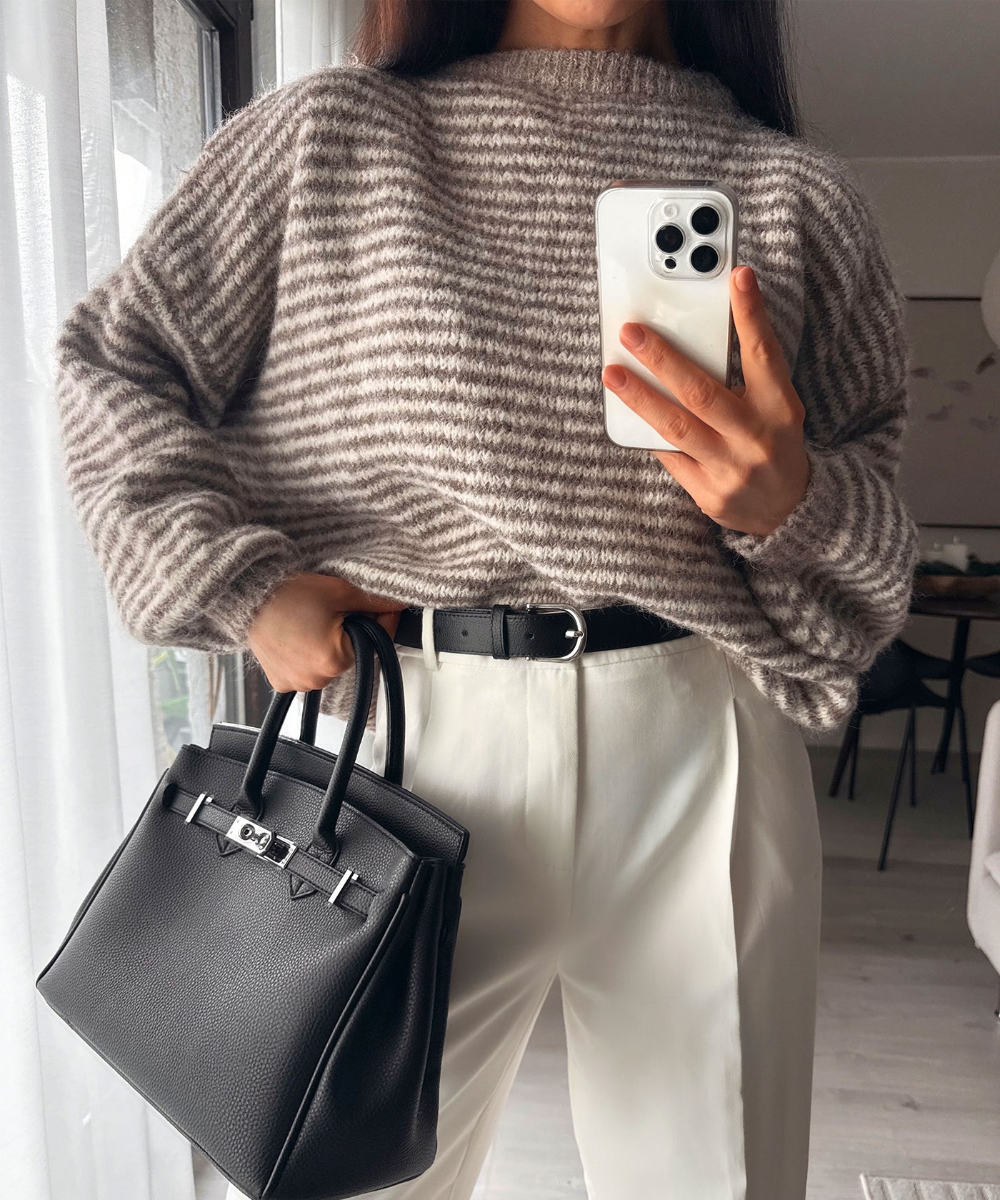 Strickpullover Nero Streifen Taupe Ladypolitan ♡