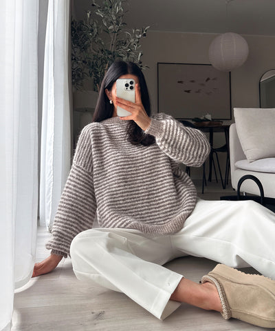 Strickpullover Nero Streifen Taupe Ladypolitan ♡