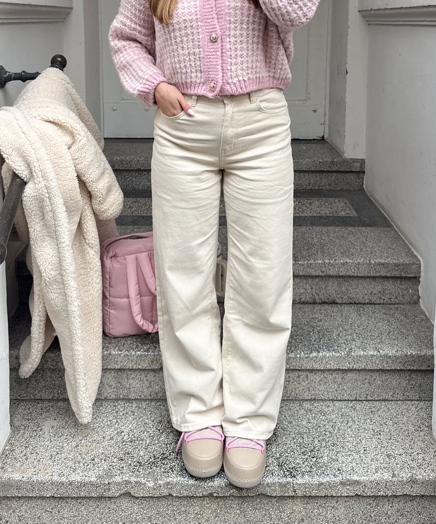 Stretch Wide Leg Jeans Rina Beige Ladypolitan ♡
