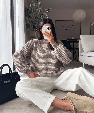 Strickpullover Nero Streifen Taupe Ladypolitan ♡