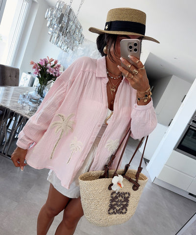 Musselin Bluse Palme Lune Rosa Ladypolitan ♡