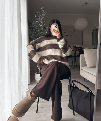 Rollkragen Pullover Tanny Streifen Braun Beige Ladypolitan ♡