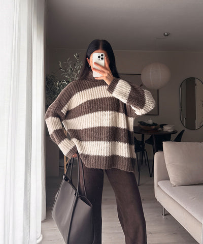 Rollkragen Pullover Tanny Streifen Braun Beige Ladypolitan ♡