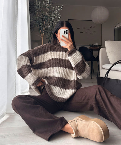 Rollkragen Pullover Tanny Streifen Braun Beige Ladypolitan ♡