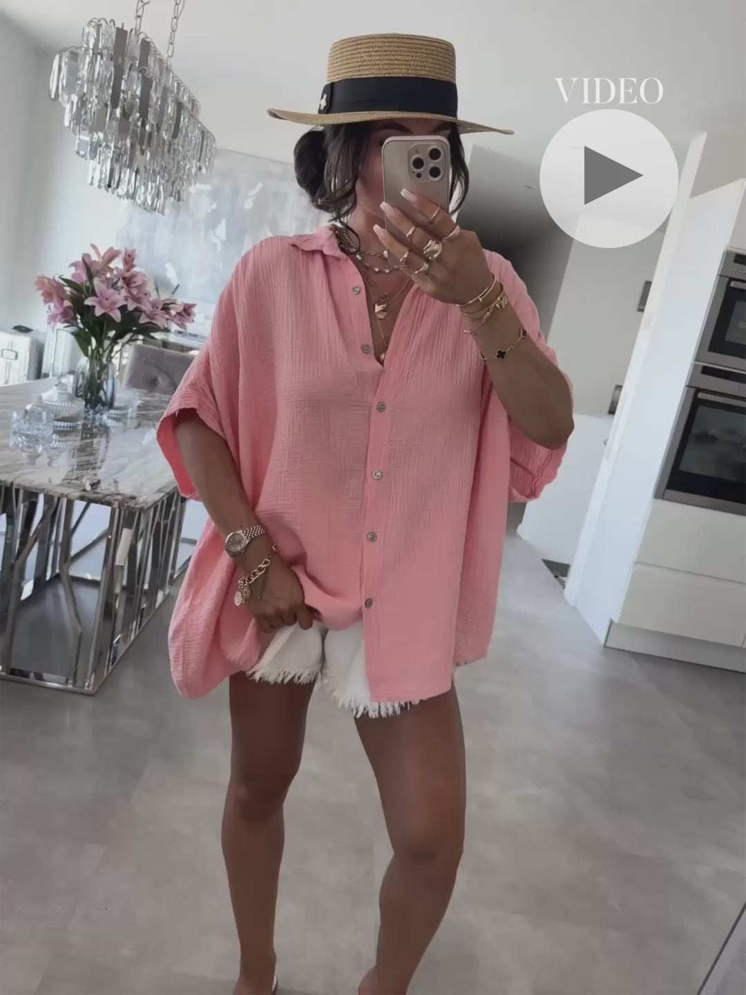 Oversize Musselin Kurzarmhemd Romy Peach Ladypolitan ♡