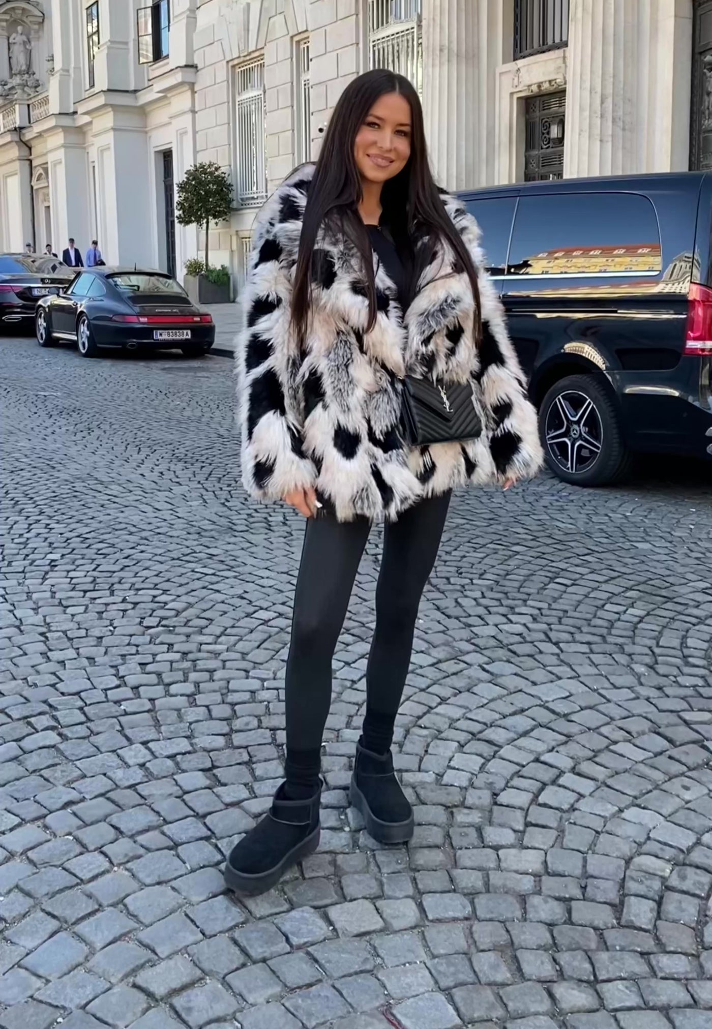 Felljacke Marina Weiß Schwarz