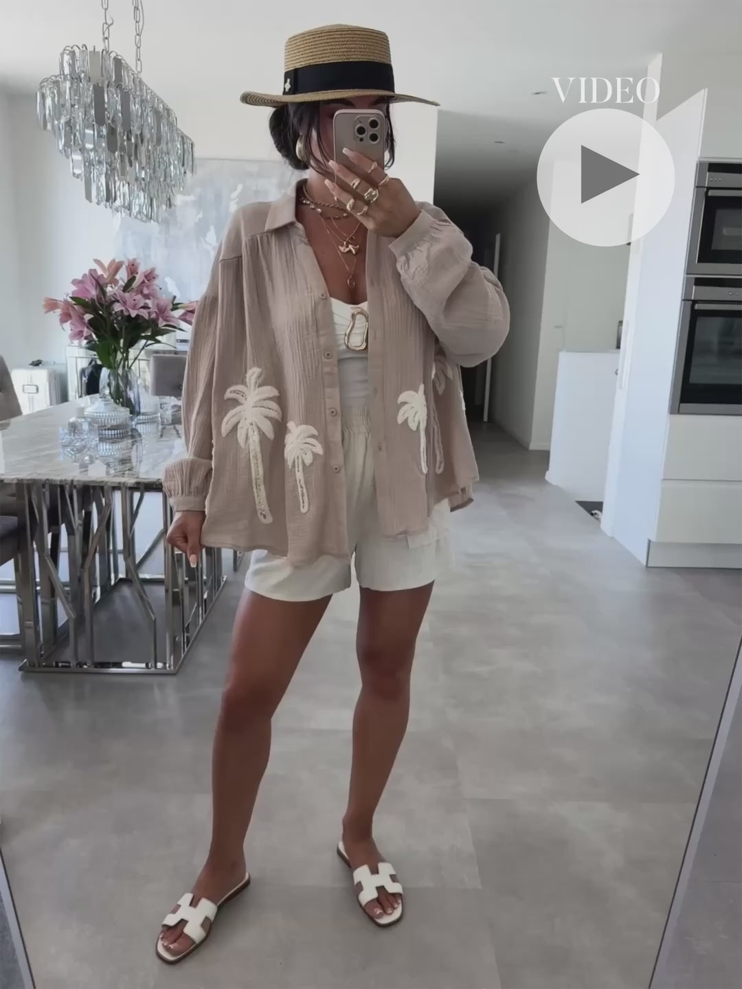 Musselin Bluse Palme Lune Beige Ladypolitan ♡