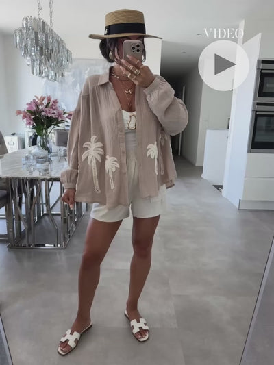 Musselin Bluse Palme Lune Beige Ladypolitan ♡