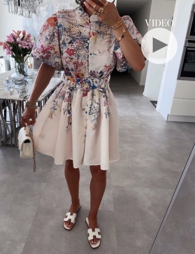 Baumwoll-Leinen-Kleid Elina Beige Ladypolitan ♡