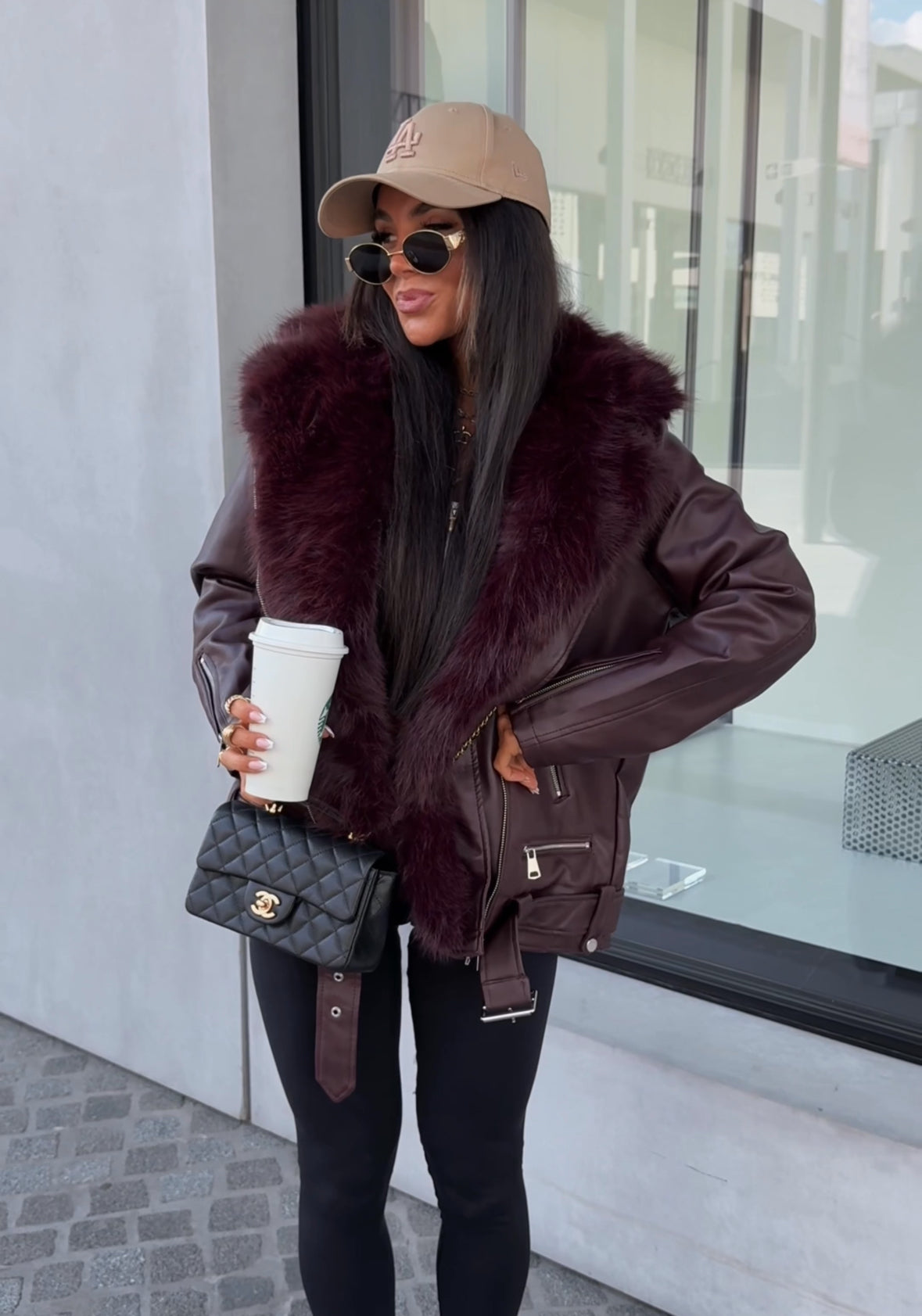 Gefütterte Lederjacke Vida mit Fell Weinrot Ladypolitan ♡