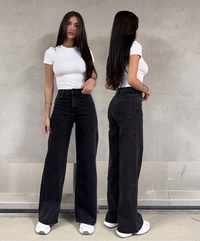 Stretch Wide Leg Jeans Lenna Schwarz Ladypolitan ♡