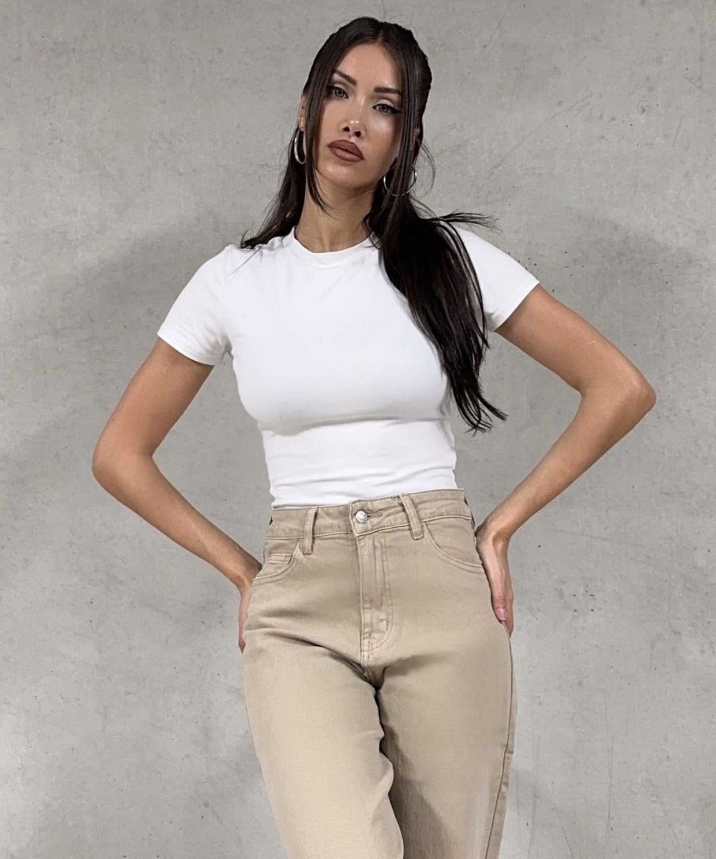 Stretch Wide Leg Jeans Mira Beige Ladypolitan ♡