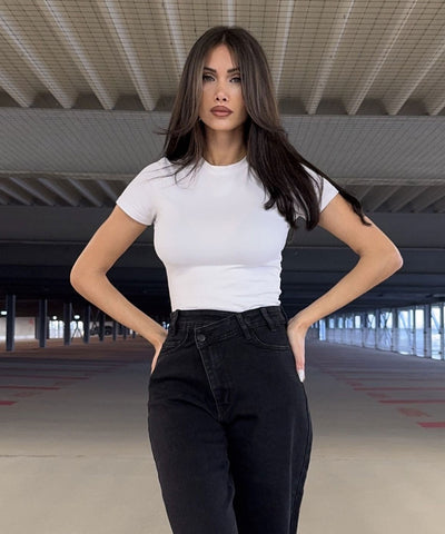 Stretch Straight Leg Jeans Galia Schwarz Ladypolitan ♡