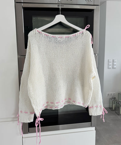 Pullover Mariposa mit Schleifen Weiß Ladypolitan ♡