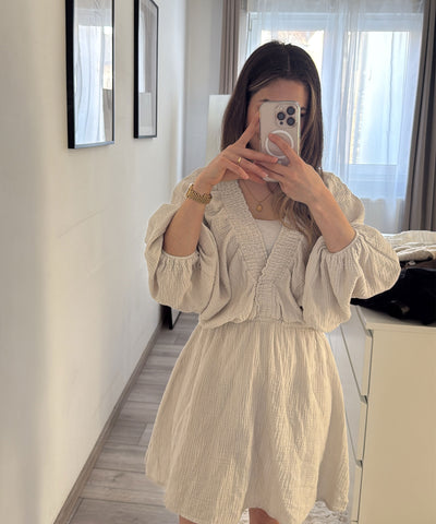Musselin Kleid Reya Beige Ladypolitan ♡