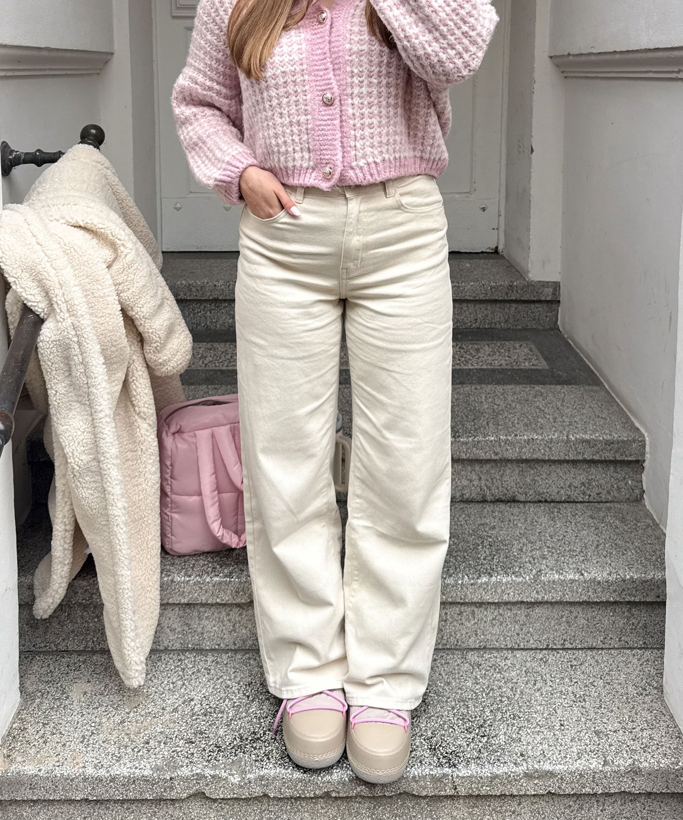 Stretch Wide Leg Jeans Rina Beige Ladypolitan ♡
