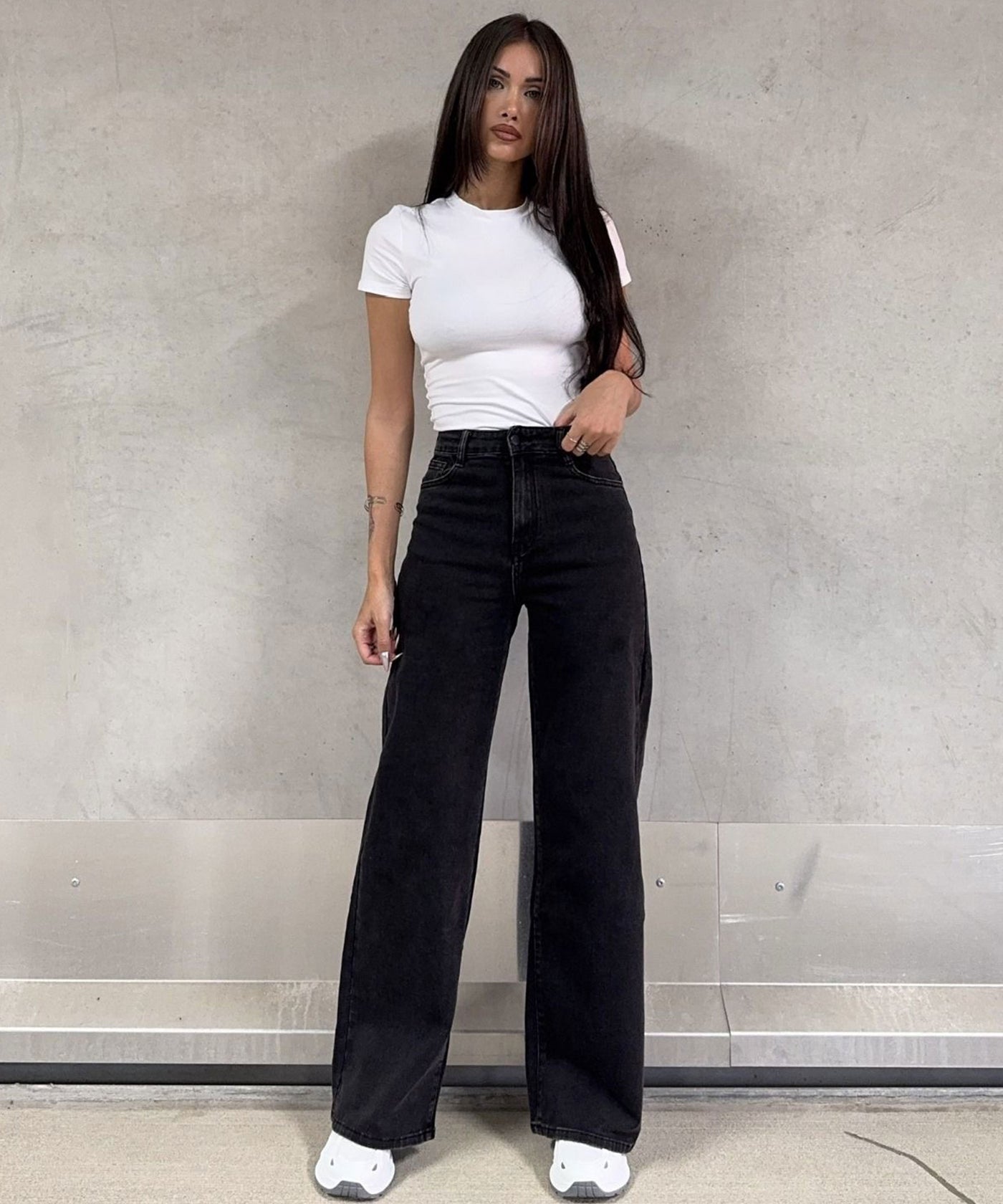 Stretch Wide Leg Jeans Lenna Schwarz Ladypolitan ♡