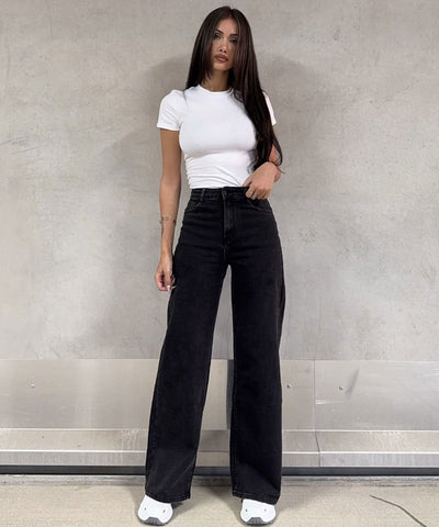 Stretch Wide Leg Jeans Lenna Schwarz Ladypolitan ♡
