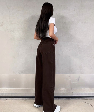 Wide Leg Stretch Jeans Zasu Dunkelbraun Ladypolitan ♡