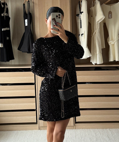 Pailletten Kleid Nessa Schwarz Ladypolitan ♡