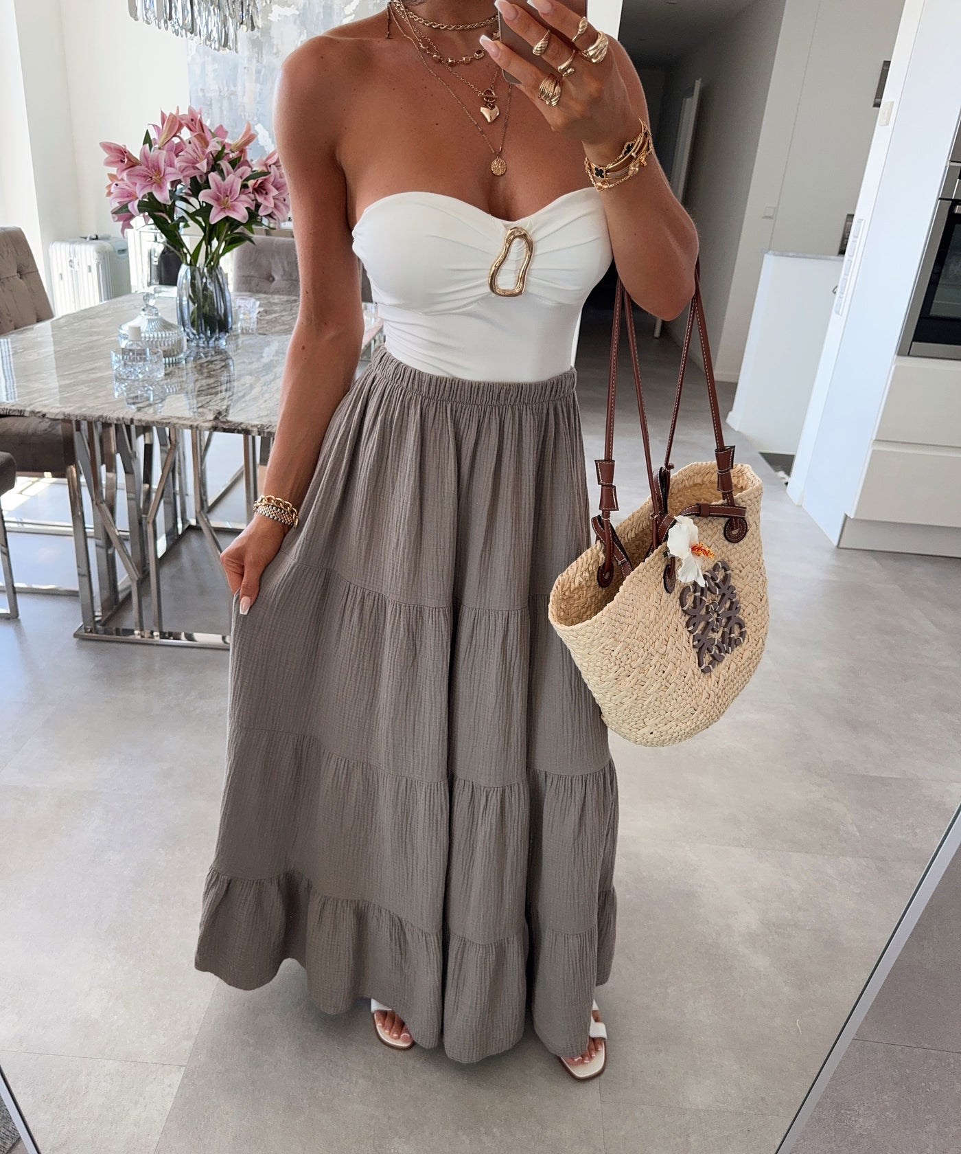 Maxi Musselin Rock Sira Taupe Ladypolitan ♡