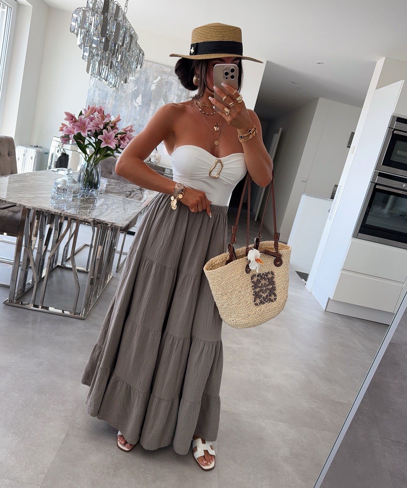 Maxi Musselin Rock Sira Taupe Ladypolitan ♡