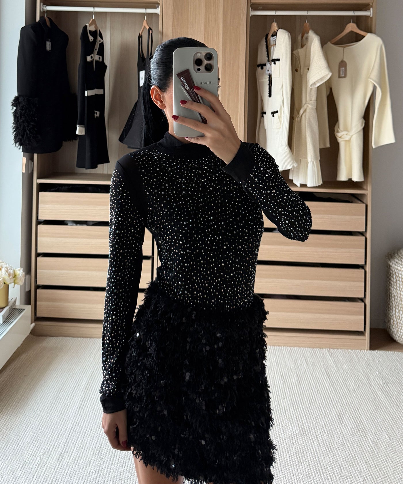 Federlook Rock Cia mit Pailletten Schwarz Ladypolitan ♡