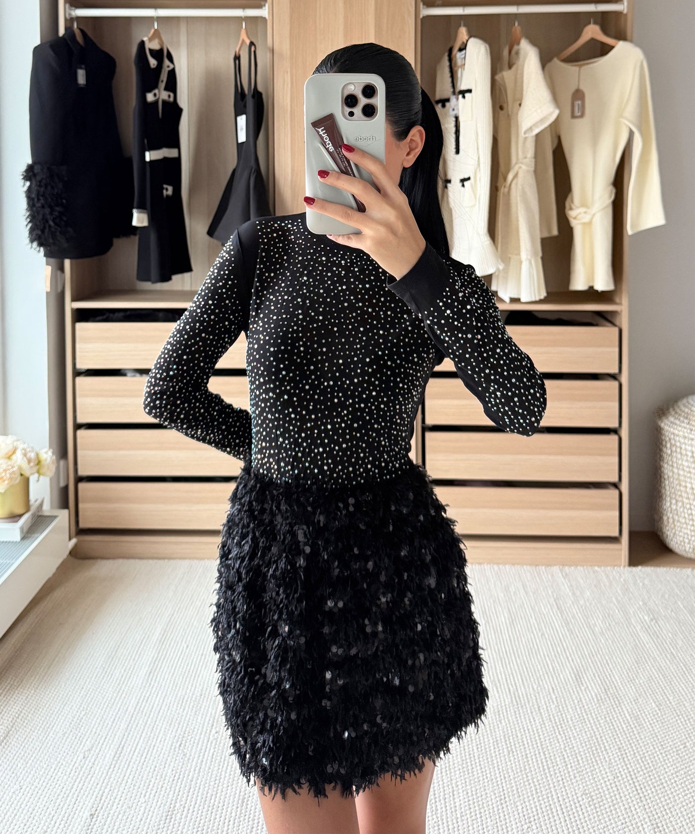 Federlook Rock Cia mit Pailletten Schwarz Ladypolitan ♡