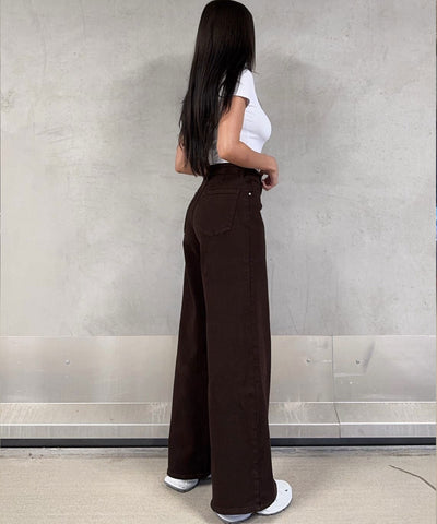 Stretch Wide Leg Jeans Tinea Braun Ladypolitan ♡