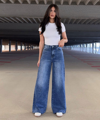 Stretch Wide Leg Jeans Lillia Blau Ladypolitan ♡