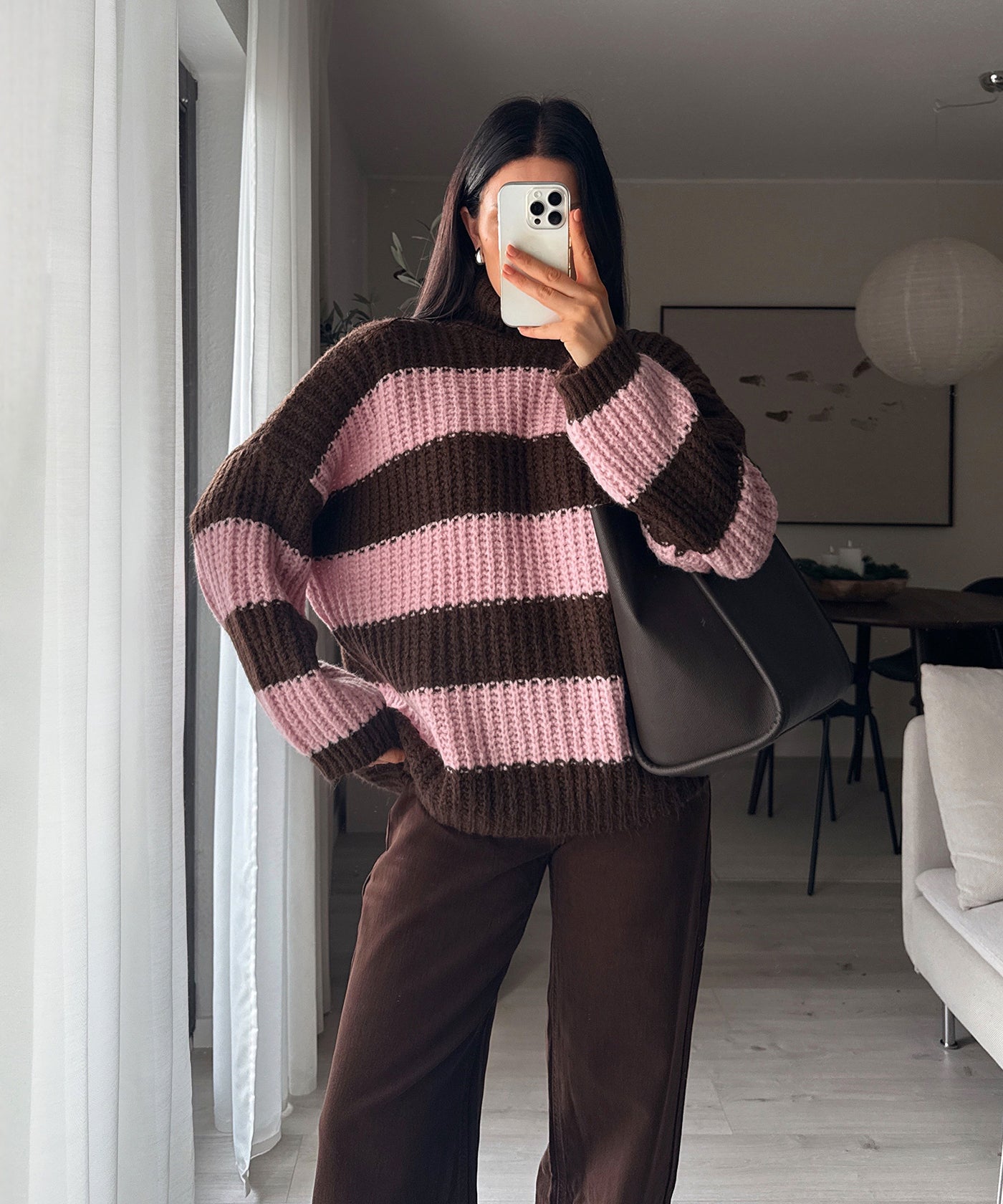 Rollkragen Pullover Tanny Streifen Braun Rosa Ladypolitan ♡