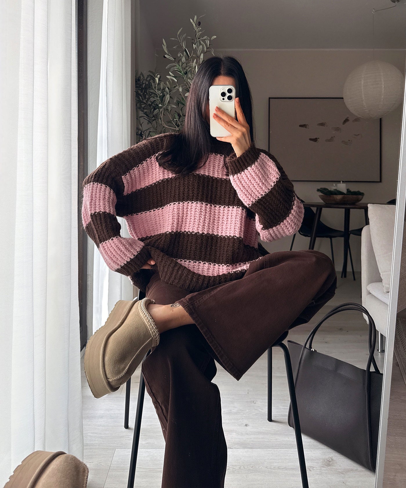 Rollkragen Pullover Tanny Streifen Braun Rosa Ladypolitan ♡