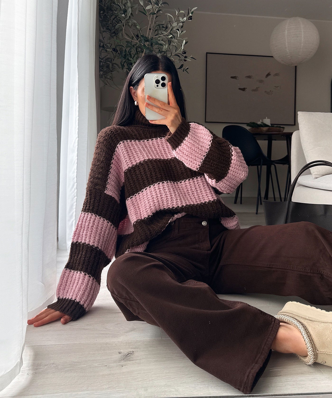 Rollkragen Pullover Tanny Streifen Braun Rosa Ladypolitan ♡