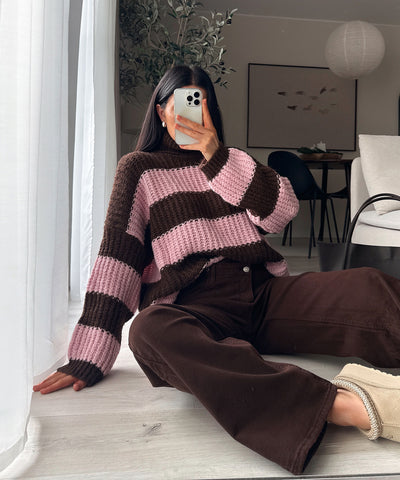 Rollkragen Pullover Tanny Streifen Braun Rosa Ladypolitan ♡