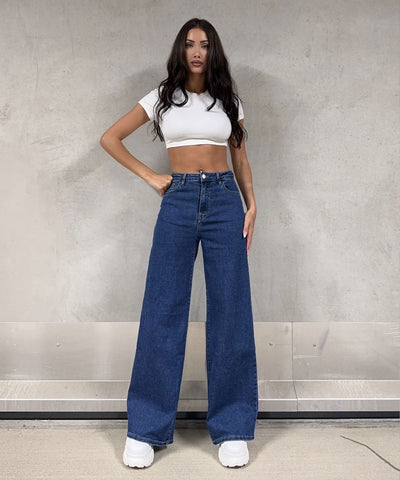 Stretch Wide Leg Jeans Sarah Blau Ladypolitan ♡