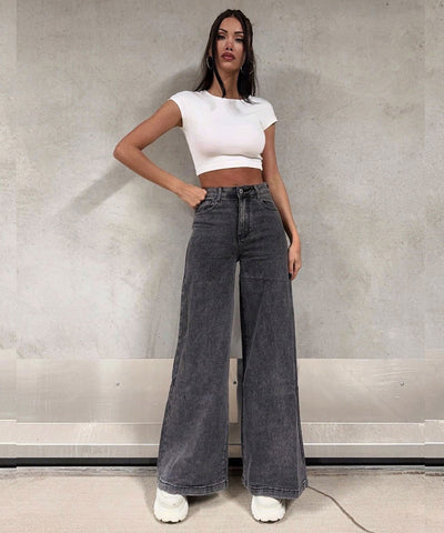 Stretch Extra Wide Leg Jeans Nissa Grau  Ladypolitan ♡   