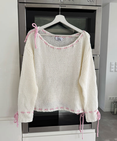 Pullover Mariposa mit Schleifen Weiß Ladypolitan ♡