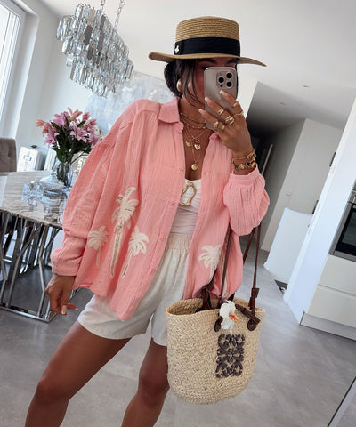 Musselin Bluse Palme Lune Peach Ladypolitan ♡