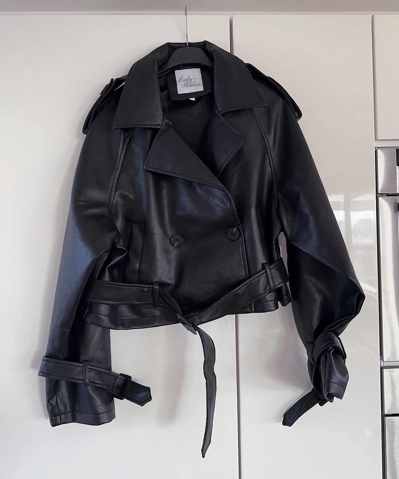 Crop Lederjacke Giannina Schwarz