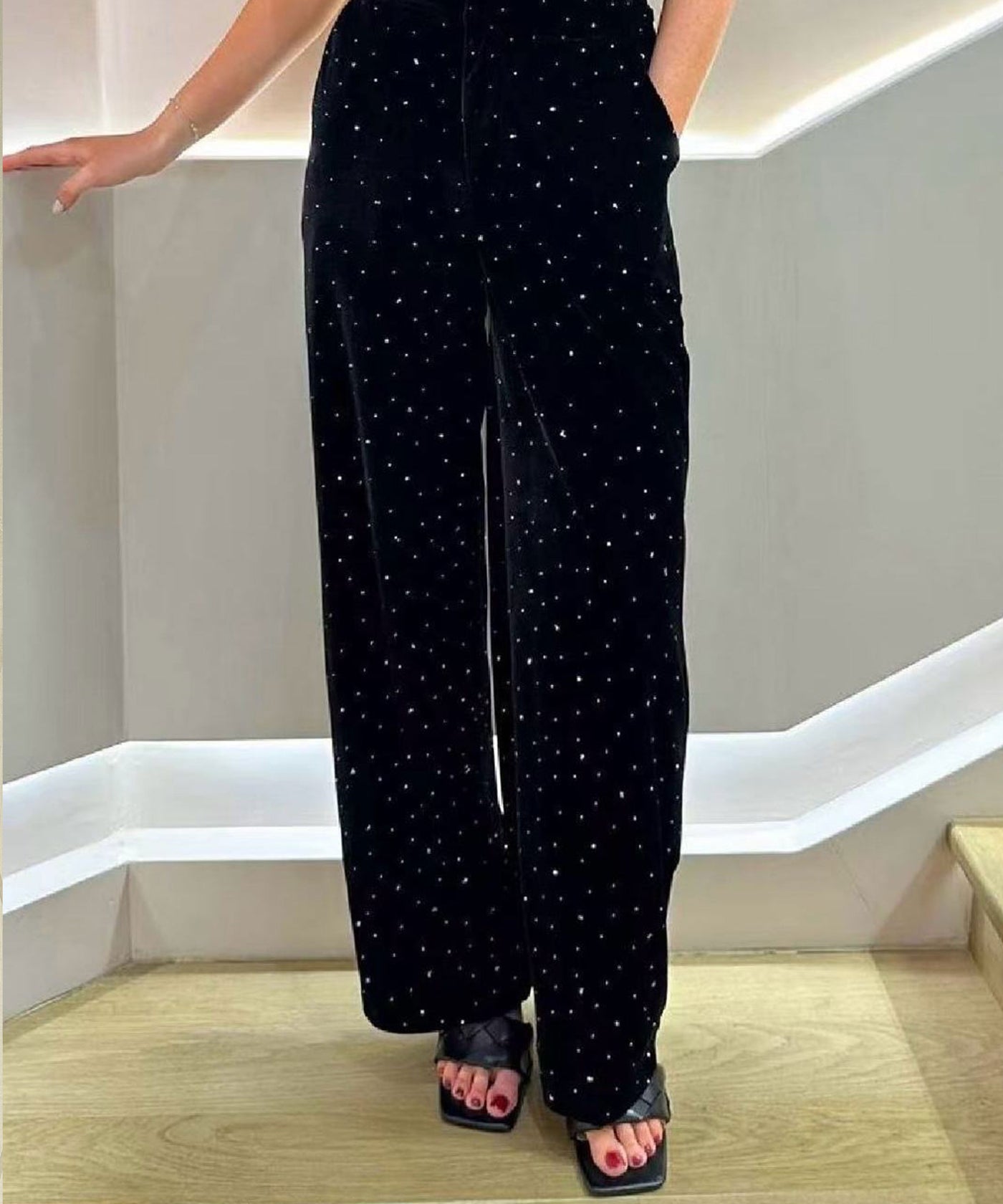 Samt Hose Pola mit Strass Schwarz