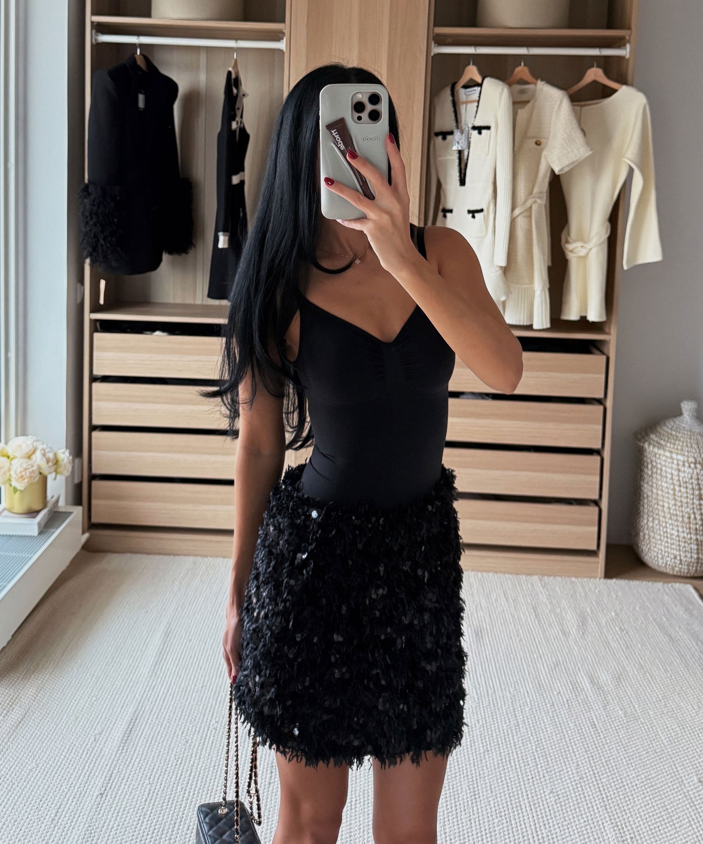 Federlook Rock Cia mit Pailletten Schwarz