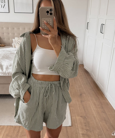 Musselin Set Felixa Streifen Khaki Ladypolitan ♡